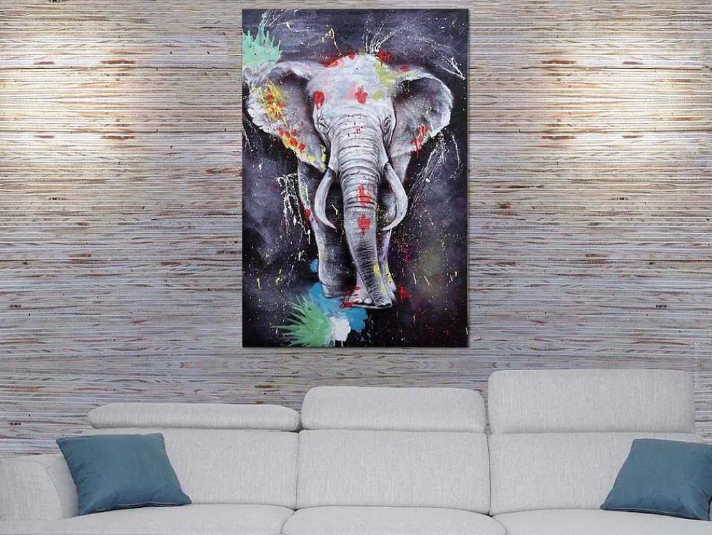 Olieverfschilderij Olifant Mcw-H25 Handgeschilderd, 180X120Cm-Vente-unique