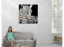 Olieverfschilderij Witte Luipaard Handgeschilderd-Vente-unique