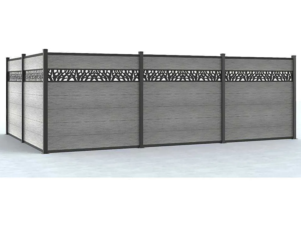 Omheining H181 Cm - Set Van 7 Latten In Composiet Met Motief + 2 Lichtgrijze Palen - Enola-EXPERTLAND Online