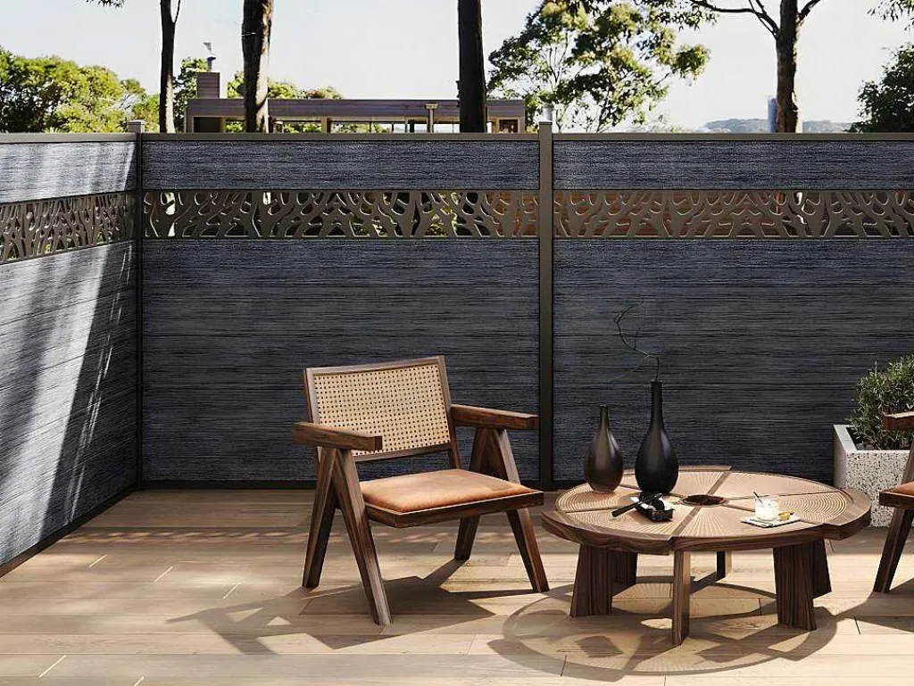 Omheining H181 Cm - Set Van 7 Latten In Composiet Met Decoratie + 1 Antraciet Paal - Enola-EXPERTLAND New