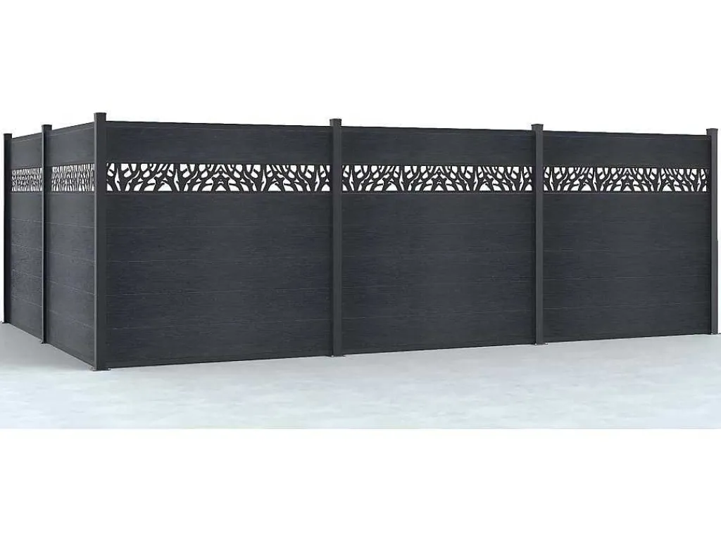 Omheining H181 Cm - Set Van 7 Latten In Composiet Met Motief + 2 Antraciet Palen - Enola-EXPERTLAND New