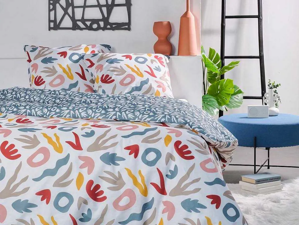 Omkeerbaar Dekbedovertrek Van Katoen 57 Draden /Cm - Dekbedhoes 240 X 260 Cm + 2 Kussenslopen 63 X 63 Cm - Meerdere Kleuren - Sonira-OZAIA Discount