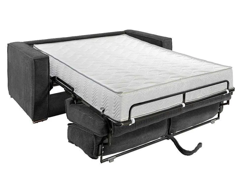Omkeerbare Driezits-Express-Slaapbank Van Antracietkleurig Ribfluweel - Bed 140 Cm - Matras 22 Cm Loreto-Vente-unique Best
