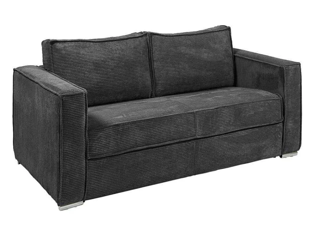 Omkeerbare Driezits-Express-Slaapbank Van Antracietkleurig Ribfluweel - Bed 140 Cm - Matras 22 Cm Loreto-Vente-unique Best