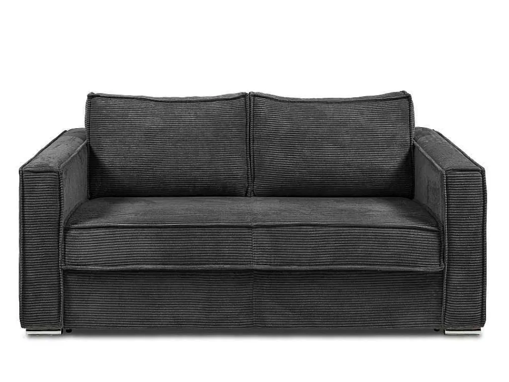 Omkeerbare Driezits-Express-Slaapbank Van Antracietkleurig Ribfluweel - Bed 140 Cm - Matras 22 Cm Loreto-Vente-unique Best