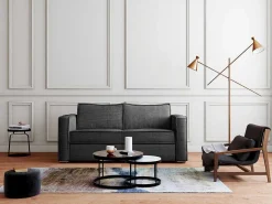 Omkeerbare Driezits-Express-Slaapbank Van Antracietkleurig Ribfluweel - Bed 140 Cm - Matras 22 Cm Loreto-Vente-unique Best