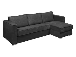 Omkeerbare Express-Hoekslaapbank Van Antracietgrijs Ribfluweel - Bed Met Brede Latten 140 Cm - Matras 14 Cm Loreto-Vente-unique Clearance
