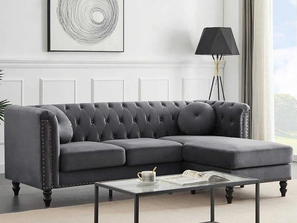 Omkeerbare Hoekbank Van Antracietkleurig Velours Turner-Vente-unique Hot