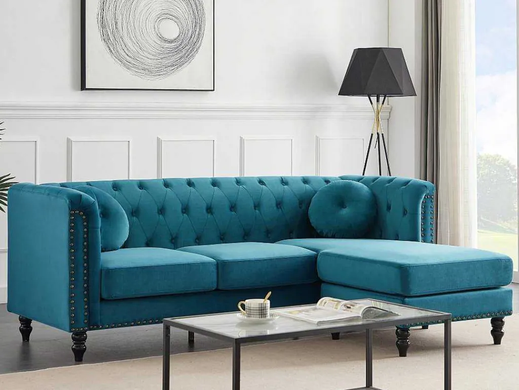 Omkeerbare Hoekbank Van Blauwgroen Velours Turner-Vente-unique Online