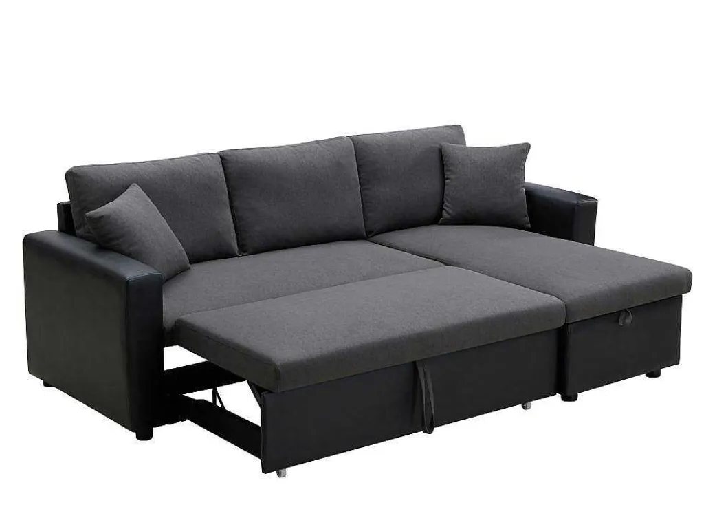Omkeerbare Hoekbedbank Van Stof En Kunstleer Gazur - Antraciet En Zwart-Vente-unique Discount