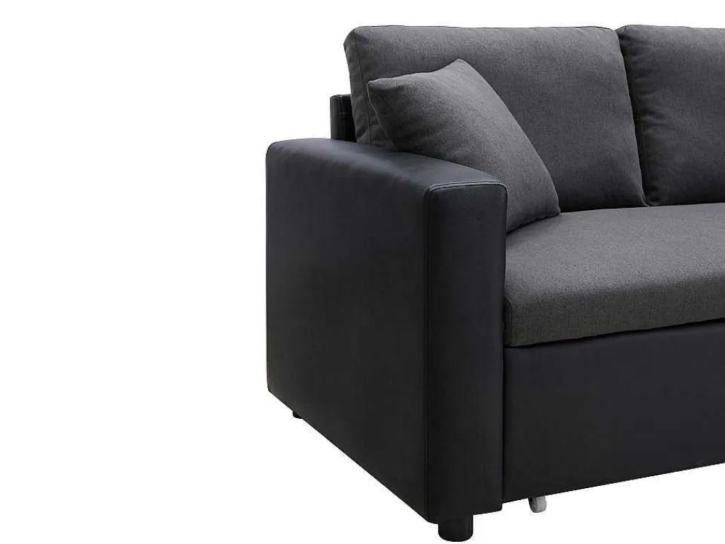 Omkeerbare Hoekbedbank Van Stof En Kunstleer Gazur - Antraciet En Zwart-Vente-unique Discount