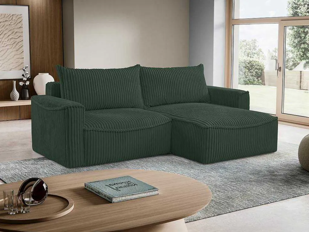 Omkeerbare Hoekslaapbank Van Groen Ribfluweel Met Brede Ribbels Asturio-Vente-unique Discount