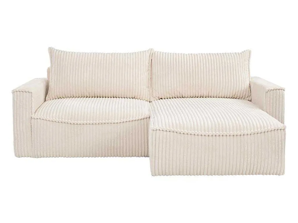 Omkeerbare Hoekslaapbank Van Beige Ribfluweel Met Brede Ribbels Asturio-Vente-unique