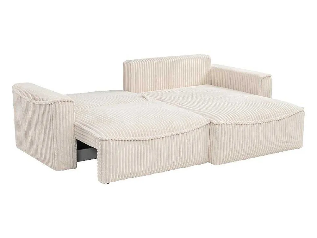Omkeerbare Hoekslaapbank Van Beige Ribfluweel Met Brede Ribbels Asturio-Vente-unique