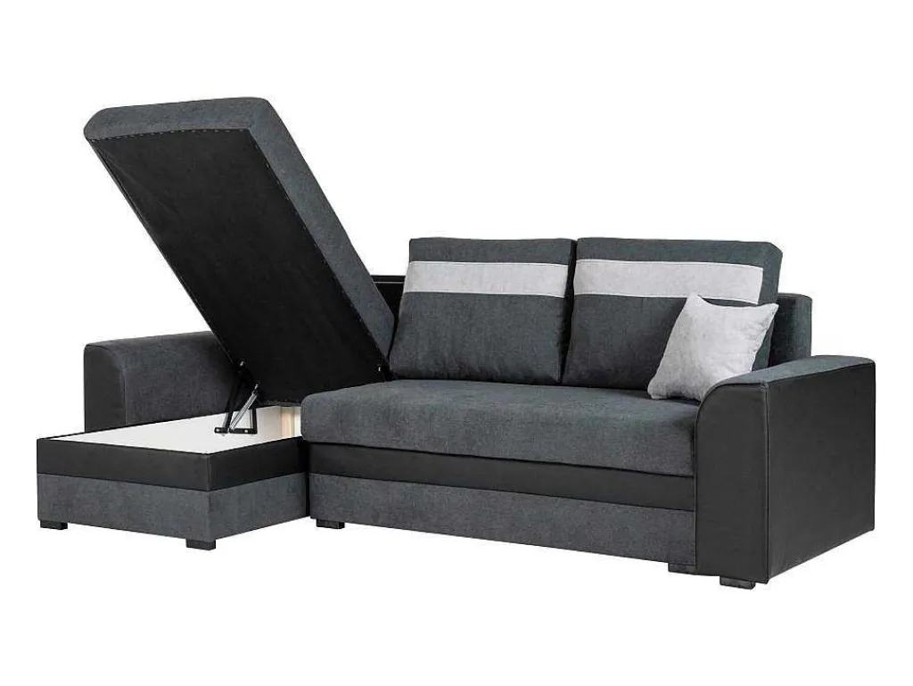 Omkeerbare Hoekslaapbank Giany Van Stof - Antraciet En Licht Grijze Banden-Vente-unique Outlet