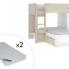 Omkeerbare Hoekstapelbed Ricardo - 2 X 90X190Cm - Opbergruimte - Grijs En Wit + Matras-Vente-unique New