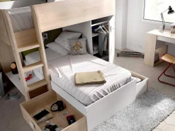 Omkeerbare Hoekstapelbed Ricardo - 2 X 90X190Cm - Opbergruimte - Grijs En Wit + Matras-Vente-unique New