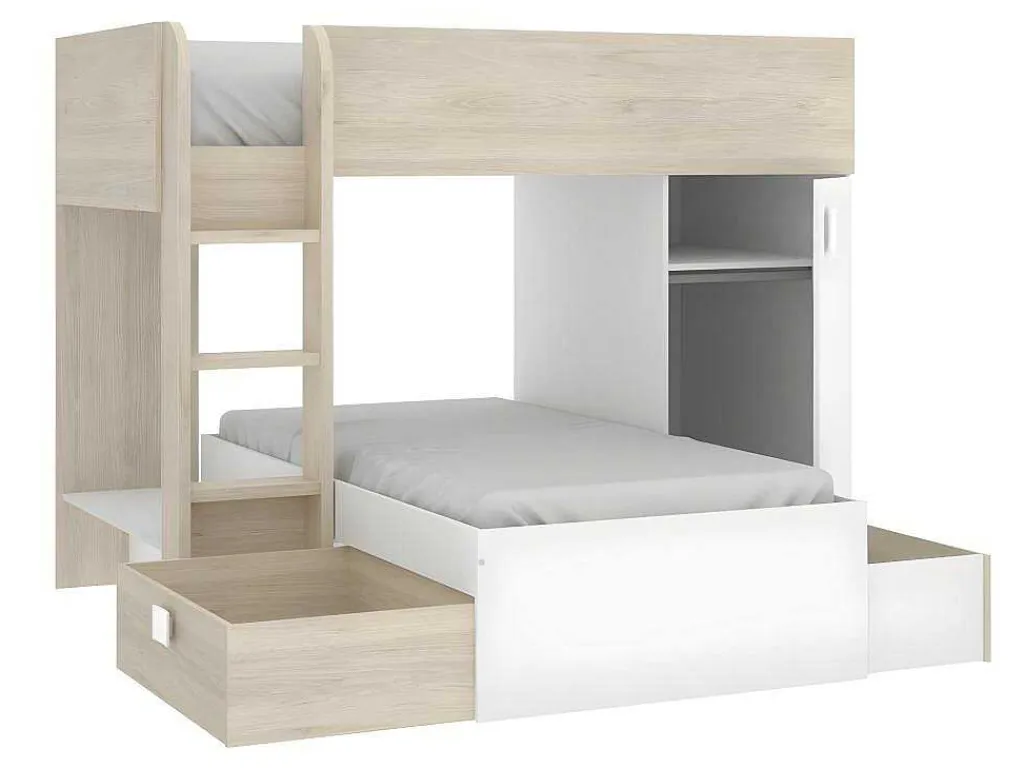 Omkeerbare Hoekstapelbed Ricardo - 2 X 90X190Cm - Opbergruimte - Grijs En Wit + Matras-Vente-unique New