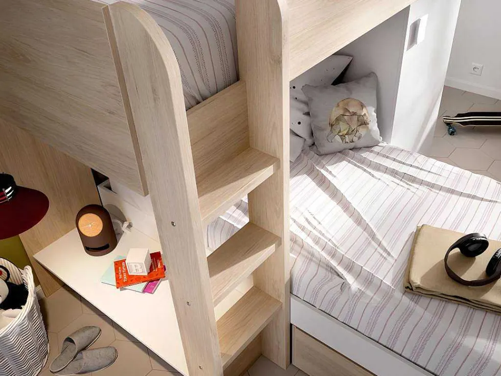 Omkeerbare Hoekstapelbed Ricardo - 2 X 90X190Cm - Opbergruimte - Grijs En Wit + Matras-Vente-unique New