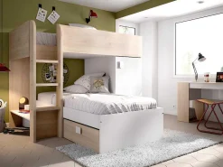 Omkeerbare Hoekstapelbed Ricardo - 2 X 90X190Cm - Opbergruimte - Grijs En Wit + Matras-Vente-unique New