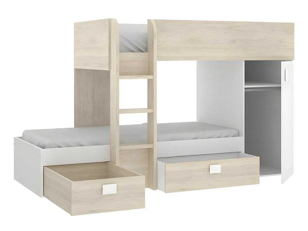 Omkeerbare Hoekstapelbed Ricardo - 2 X 90X190Cm - Opbergruimte - Grijs En Wit + Matras-Vente-unique New