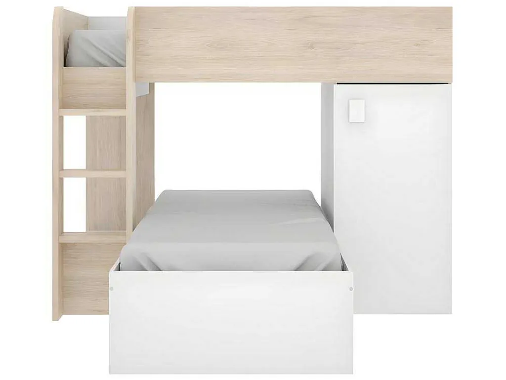 Omkeerbare Hoekstapelbed Ricardo - 2 X 90X190Cm - Opbergruimte - Eiken En Wit-Vente-unique New