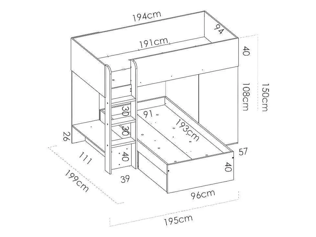 Omkeerbare Hoekstapelbed Ricardo - 2 X 90X190Cm - Opbergruimte - Eiken En Wit-Vente-unique New