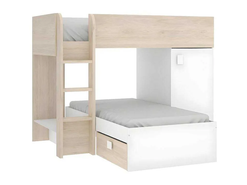 Omkeerbare Hoekstapelbed Ricardo - 2 X 90X190Cm - Opbergruimte - Eiken En Wit-Vente-unique New