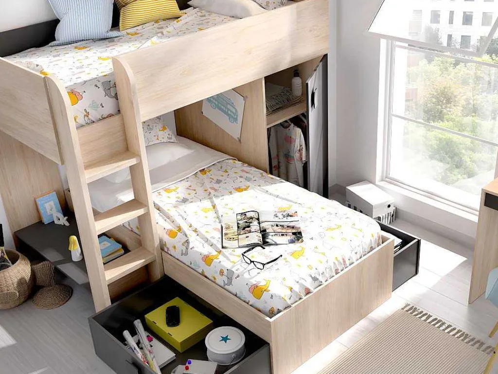Omkeerbare Hoekstapelbed Ricardo - 2 X 90X190Cm - Opbergruimte - Grijs En Antraciet-Vente-unique Outlet