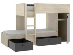 Omkeerbare Hoekstapelbed Ricardo - 2 X 90X190Cm - Opbergruimte - Grijs En Antraciet-Vente-unique Outlet