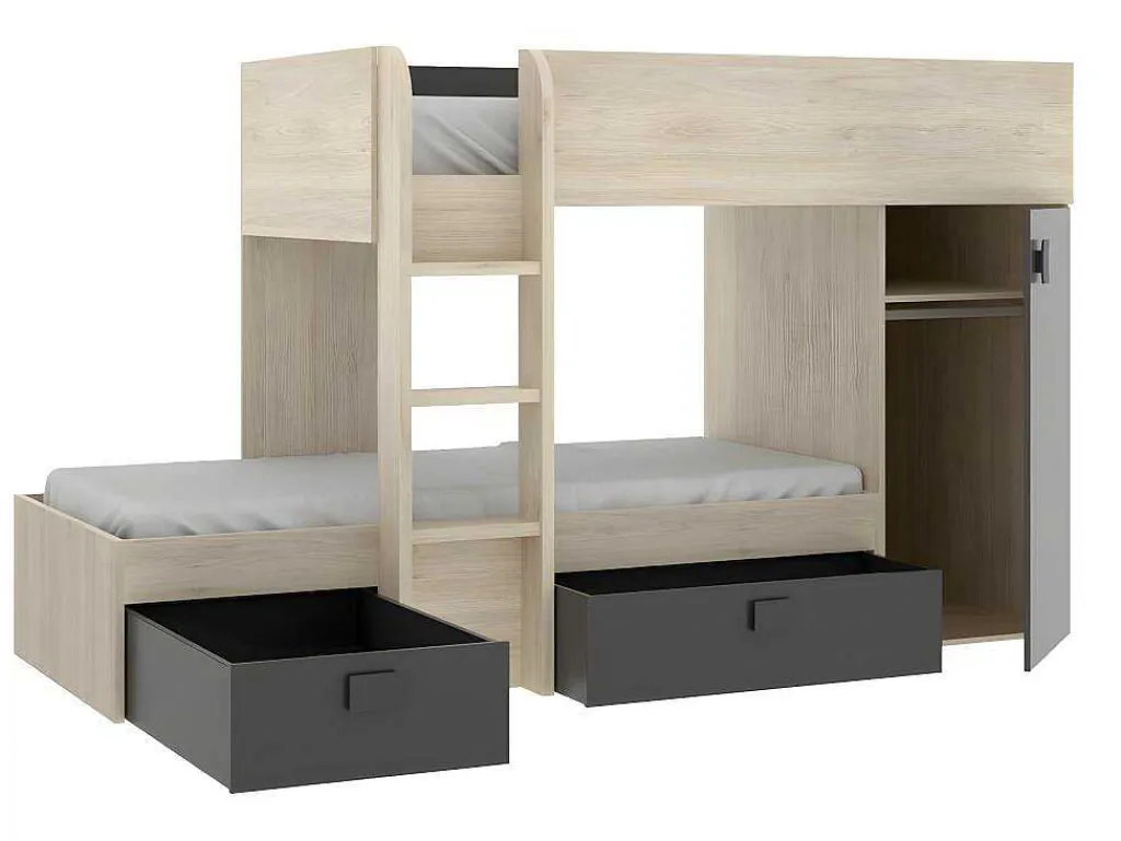 Omkeerbare Hoekstapelbed Ricardo - 2 X 90X190Cm - Opbergruimte - Grijs En Antraciet-Vente-unique Outlet