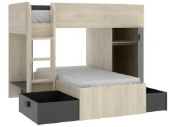 Omkeerbare Hoekstapelbed Ricardo - 2 X 90X190Cm - Opbergruimte - Grijs En Antraciet-Vente-unique Outlet