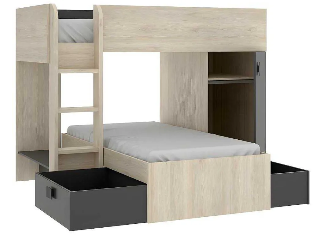 Omkeerbare Hoekstapelbed Ricardo - 2 X 90X190Cm - Opbergruimte - Grijs En Antraciet-Vente-unique Outlet