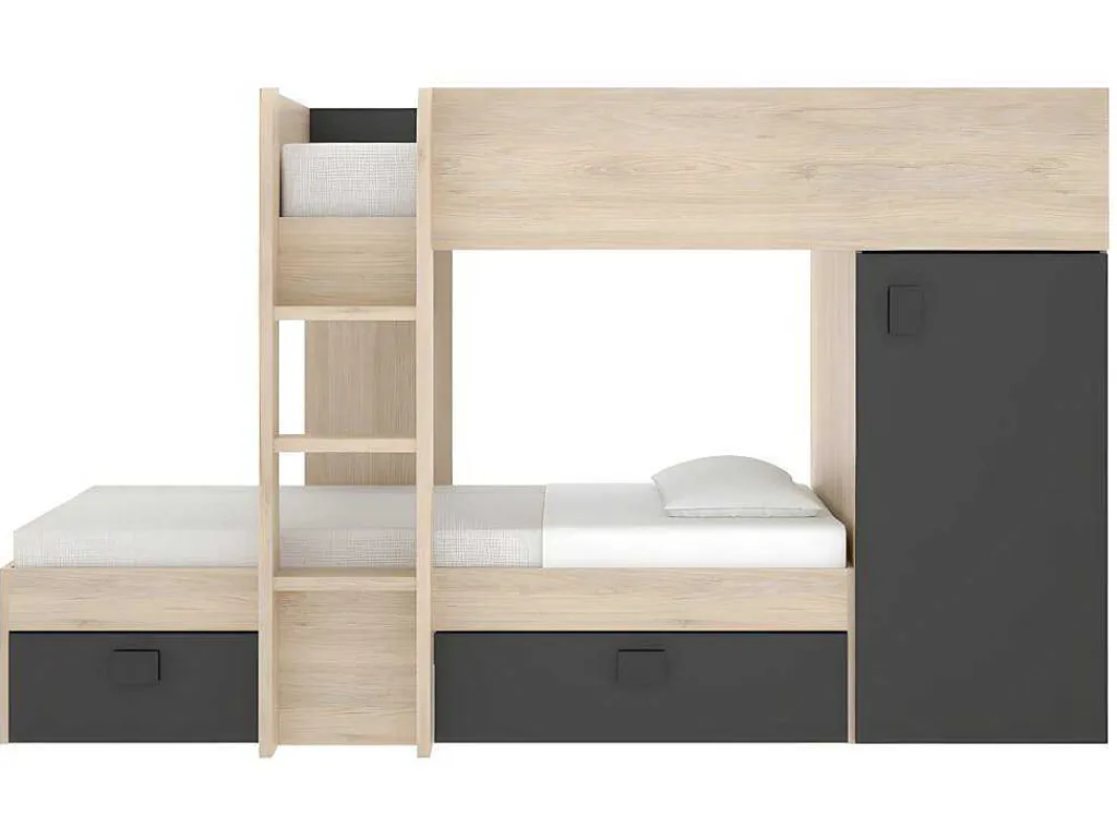 Omkeerbare Hoekstapelbed Ricardo - 2 X 90X190Cm - Opbergruimte - Grijs En Antraciet-Vente-unique Outlet