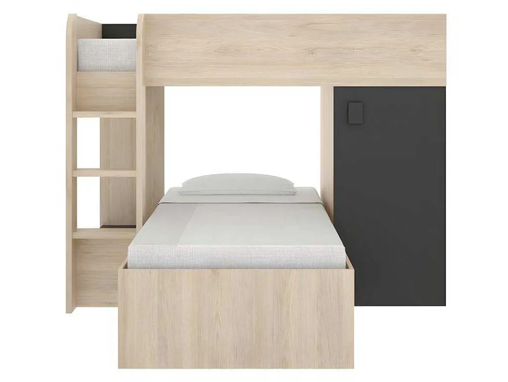 Omkeerbare Hoekstapelbed Ricardo - 2 X 90X190Cm - Opbergruimte - Grijs En Antraciet-Vente-unique Outlet