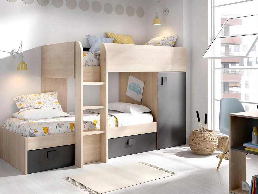 Omkeerbare Hoekstapelbed Ricardo - 2 X 90X190Cm - Opbergruimte - Grijs En Antraciet-Vente-unique Outlet
