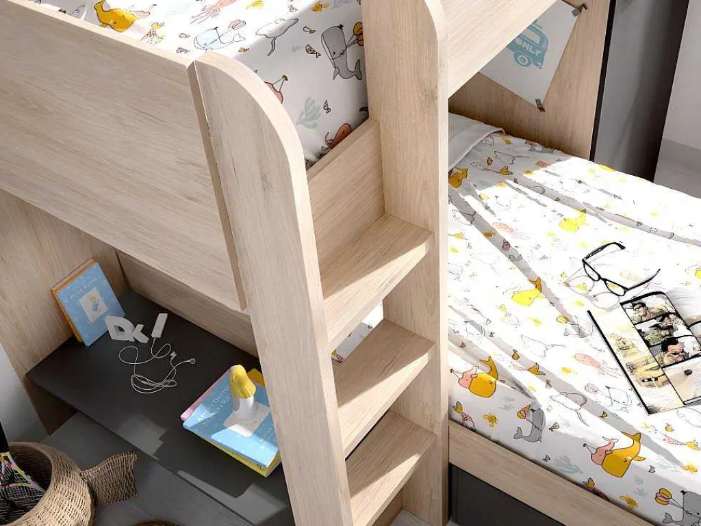 Omkeerbare Hoekstapelbed Ricardo - 2 X 90X190Cm - Opbergruimte - Grijs En Antraciet-Vente-unique Outlet