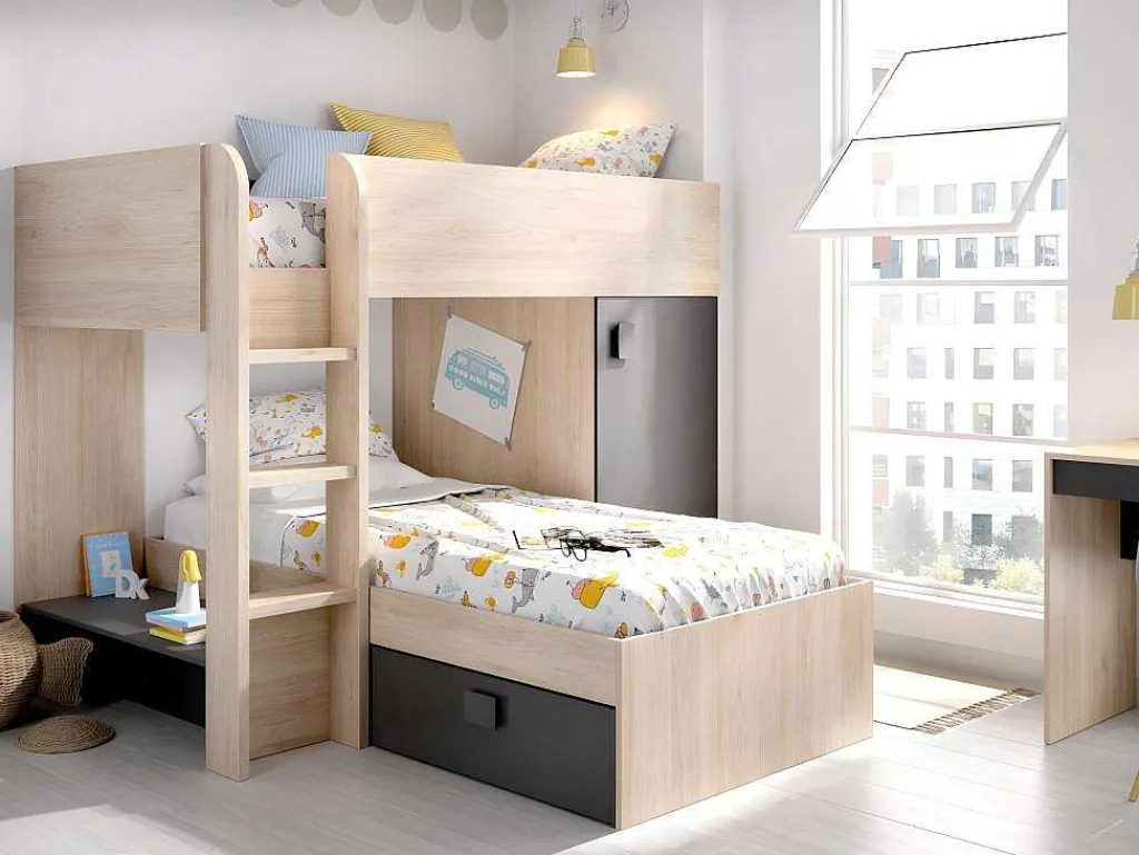 Omkeerbare Hoekstapelbed Ricardo - 2 X 90X190Cm - Opbergruimte - Grijs En Antraciet-Vente-unique Outlet
