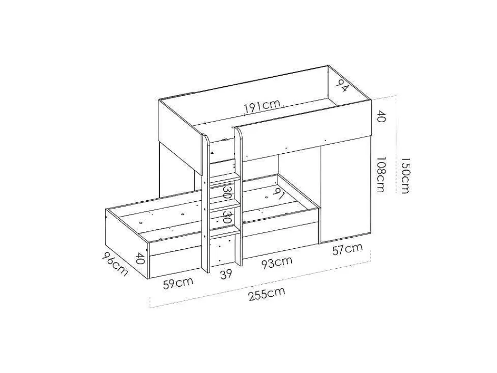 Omkeerbare Hoekstapelbed Ricardo - 2 X 90X190Cm - Opbergruimte - Grijs En Antraciet-Vente-unique Outlet