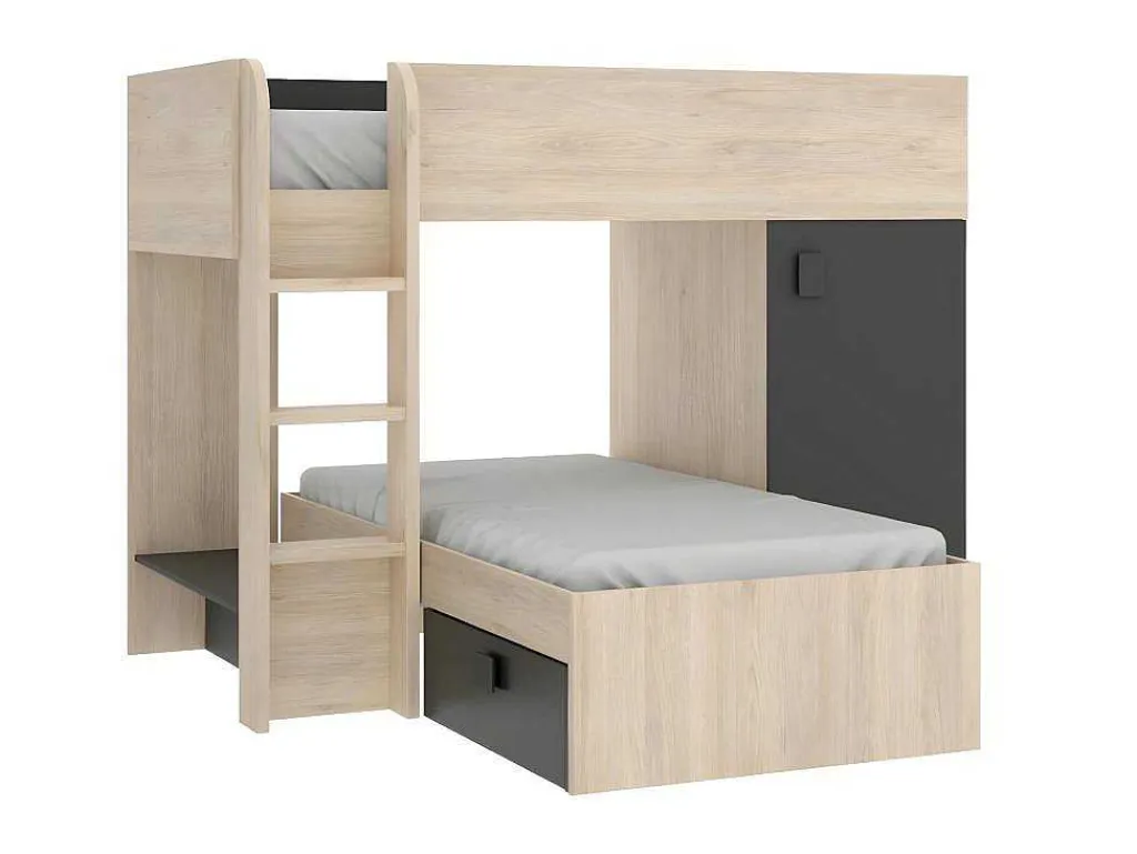 Omkeerbare Hoekstapelbed Ricardo - 2 X 90X190Cm - Opbergruimte - Grijs En Antraciet-Vente-unique Outlet