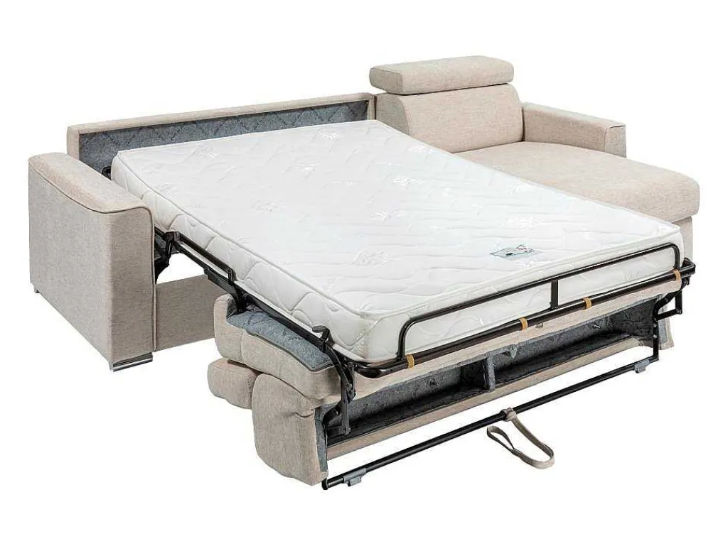 Omkeerbare, Snel Om Te Bouwen Slaapbank Met Hoek In Beige Stof - Bed Van 140 Cm - Matras 14 Cm - Vizir-Vente-unique Clearance