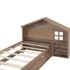 Onderschuifbed Voor Kinderen - 90X200Cm - Hoofdeinde In Huisvorm - Massief Hout - Bruin-ModernLuxe Clearance