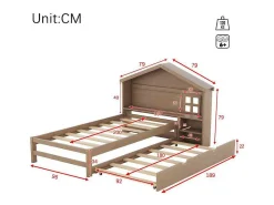 Onderschuifbed Voor Kinderen - 90X200Cm - Hoofdeinde In Huisvorm - Massief Hout - Bruin-ModernLuxe Clearance