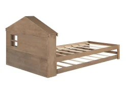 Onderschuifbed Voor Kinderen - 90X200Cm - Hoofdeinde In Huisvorm - Massief Hout - Bruin-ModernLuxe Clearance