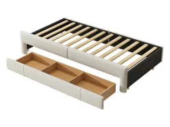 Onderschuifbed 90X200Cm + 90X190Cm - Gestoffeerde Slaapbank Met Lades - Katoenlinnenstof - Beige-ModernLuxe Best