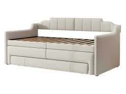 Onderschuifbed 90X200Cm + 90X190Cm - Gestoffeerde Slaapbank Met Lades - Katoenlinnenstof - Beige-ModernLuxe Best