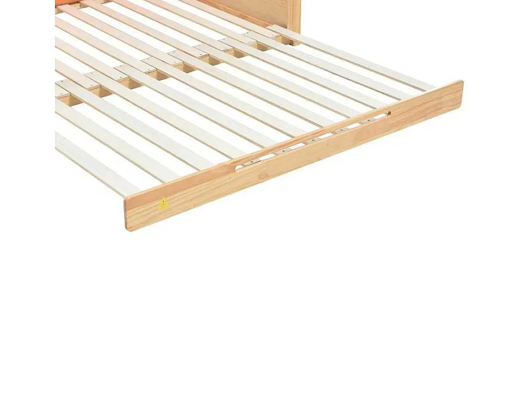 Onderschuifbed 140X200Cm In Massief Grenen - Fluwelen Hoofdeinde - Oranje & Wit-ModernLuxe Best