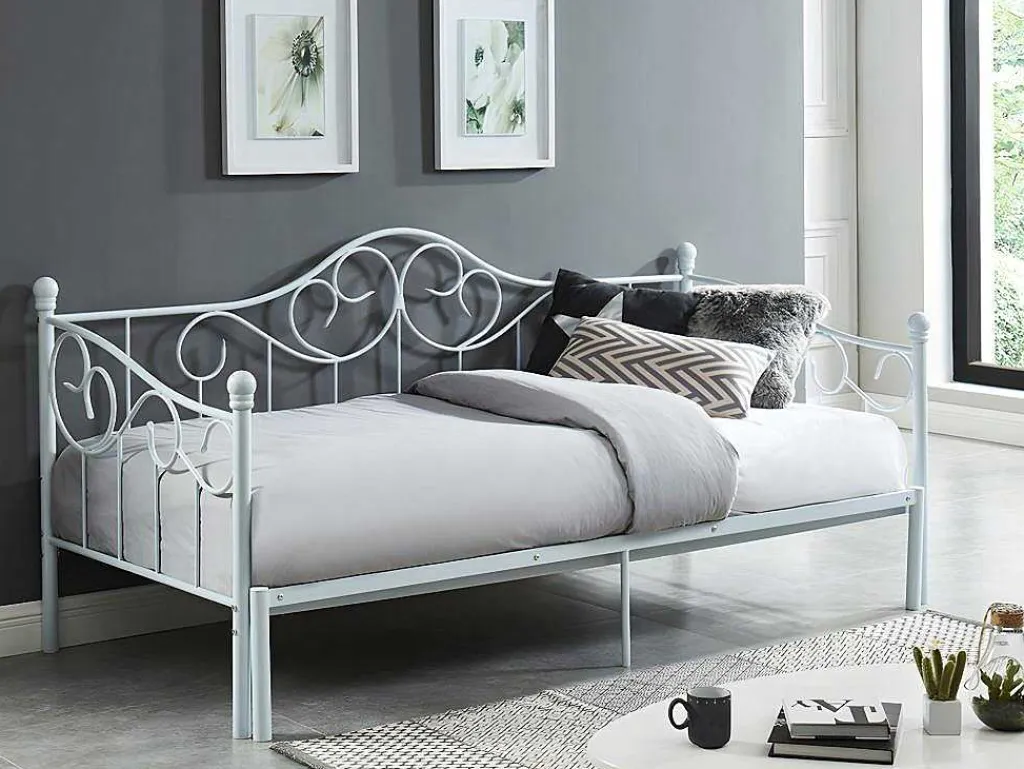 Onderuitschuifbed Sebille - Metaal - 90 X 200 Cm - Wit-Vente-unique