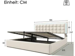 Opbergbed 180 X 200 Cm - Pu Leer - Led'S - Lattenbodem - Wit-Vente-unique Hot