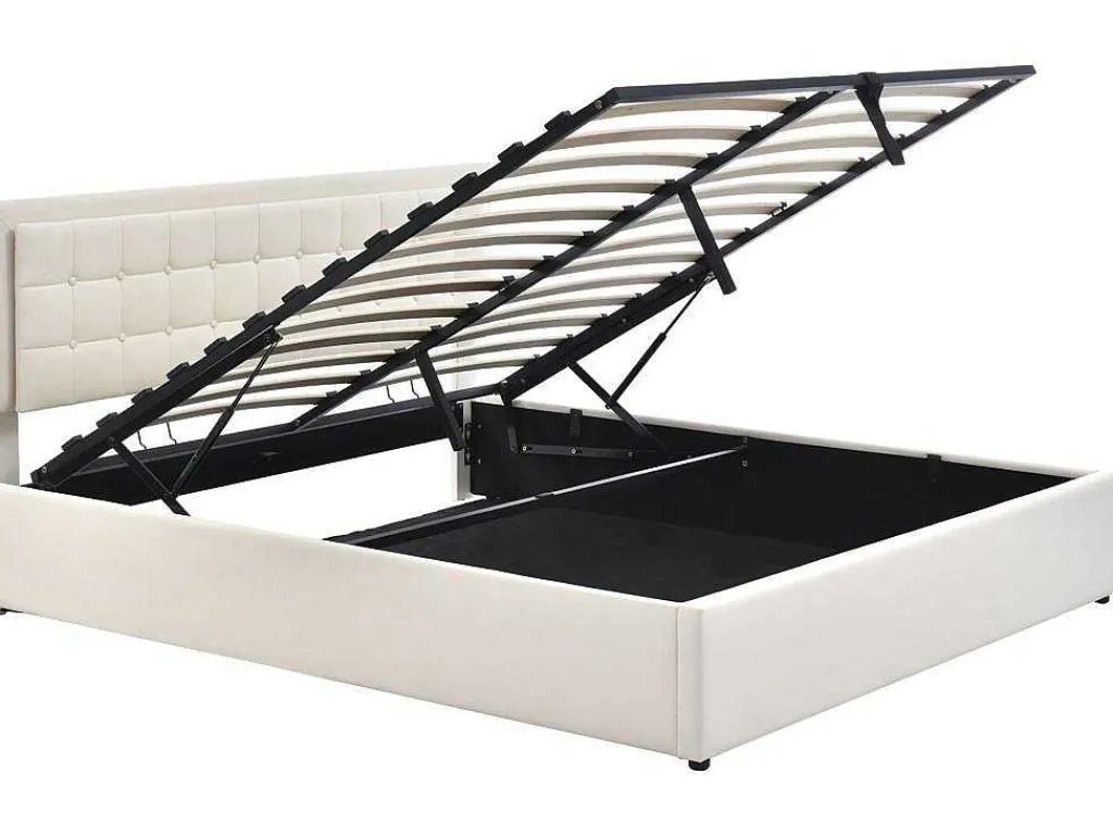 Opbergbed 180 X 200 Cm - Pu Leer - Led'S - Lattenbodem - Wit-Vente-unique Hot